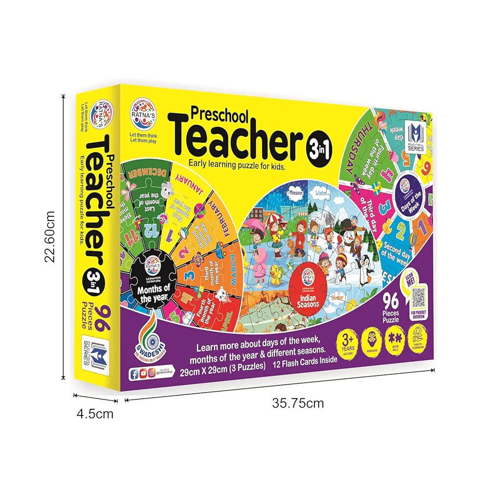 Preschool Teacher 3 in 1|A Perfect Early Learner Jigsaw Puzzle for Kids|Learn More About Days of The Week,Months of The Year & Different Indian Seasons