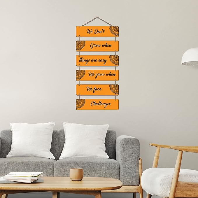 Artvibes Decorative Wall Hanging Wooden Art Decoration Item for Living Room | Home Decor | Quotes Decor Item | Set of 6