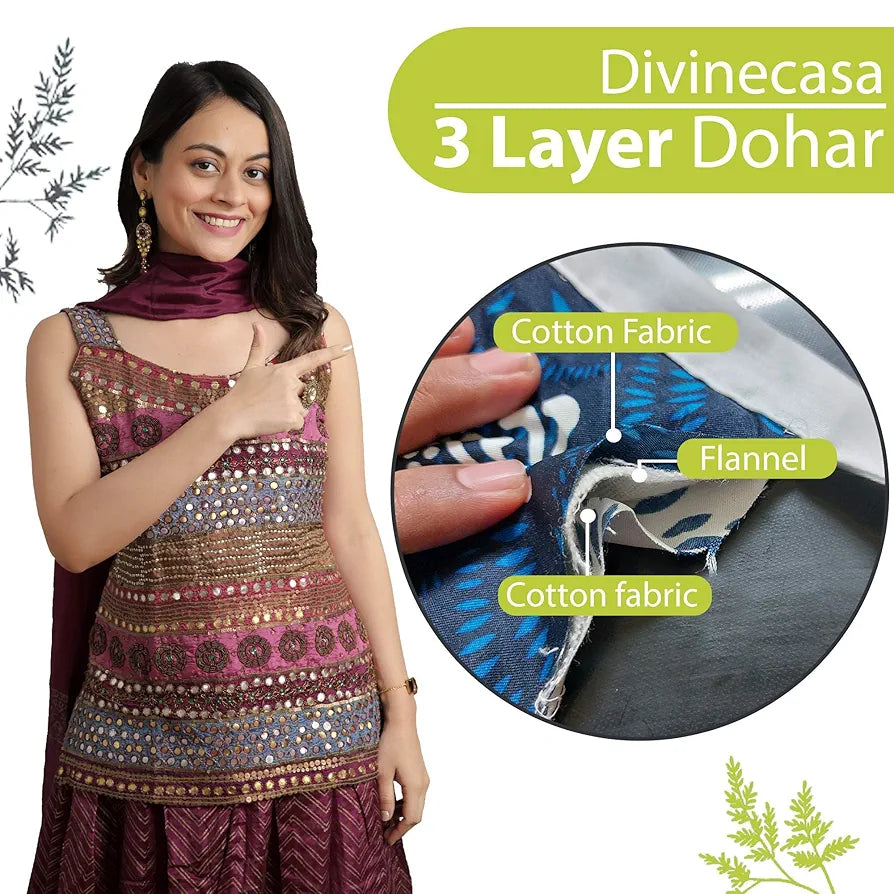 Divine Casa Floret 100% Cotton Single Dohar 120 GSM Soft & Lightweight Throw Blanket Colour Leaf Green