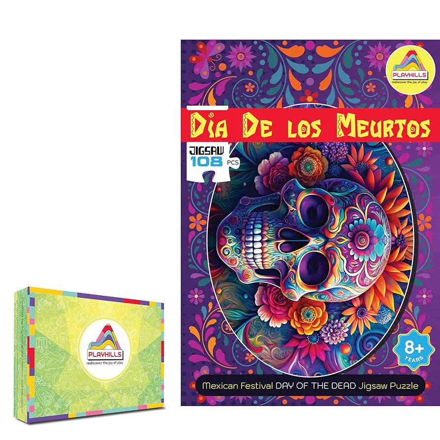 Playhills 108 pcs Abstract Puzzle Day of The Dead, Mexican Festival| Wooden Jigsaw Puzzle for Children and Adults 8+ Years| Perfect for Party Fun Family Activity Games