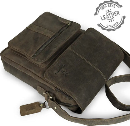 Goatter Hunter Leather 13" Shoulder Crossbody Travel Messenger Bags 