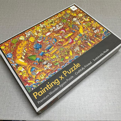 91knots Vishnu’s Abode 500 Pieces Premium Wooden Jigsaw Puzzle for Adults and Kids 12+ Years | Kerala Mural Indian Artwork Puzzle With Unique Cuts