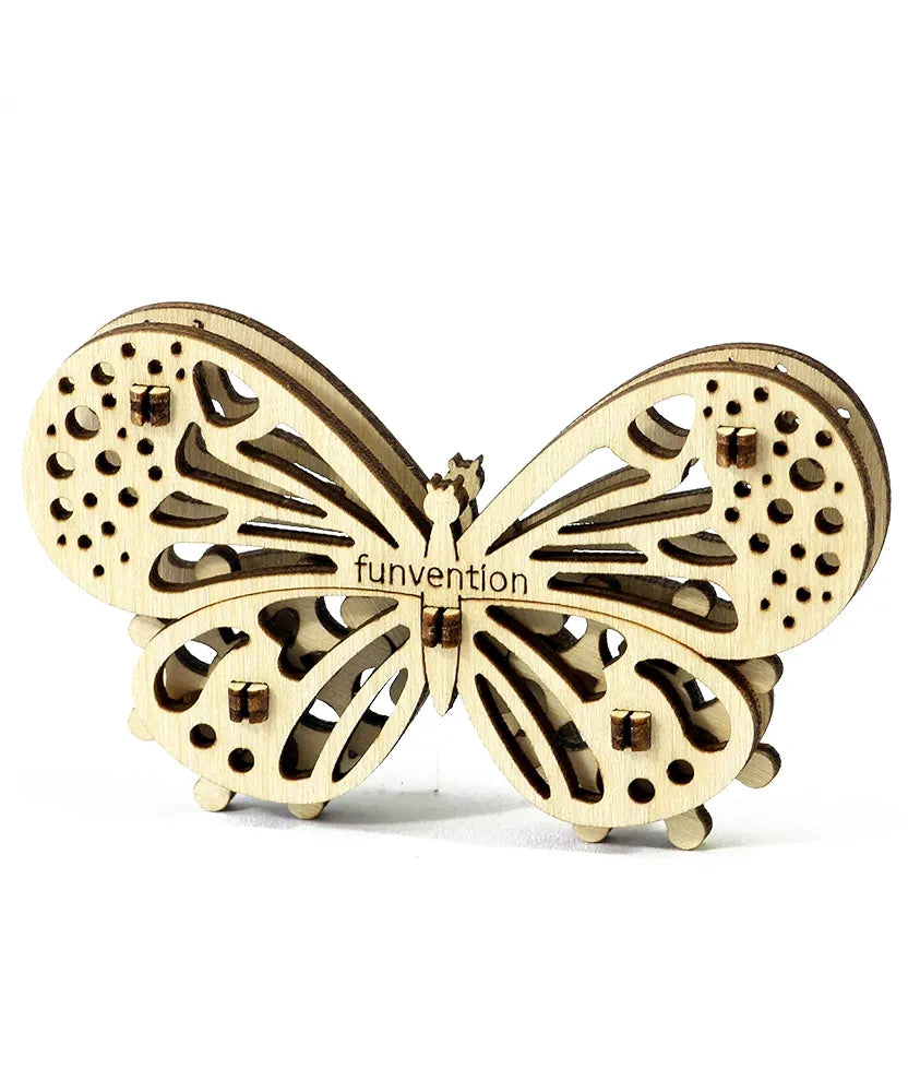 Funvention Engineered Jungle Wood Fun Fidgets DIY Miniature Mechanical Lion, Unicorn, Dino and Butterfly Models STEM Learning 3D Puzzle Kit -Set of 4