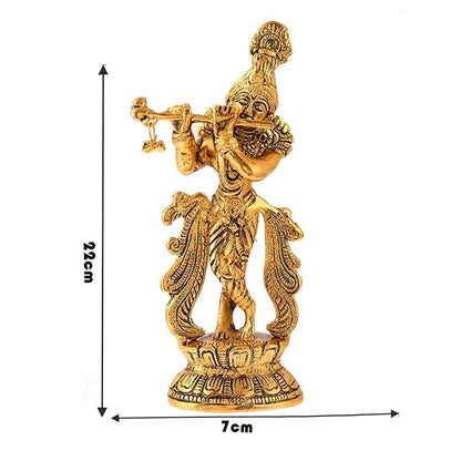 Ecraftindia Golden Lord Krishna Playing Flute Idol