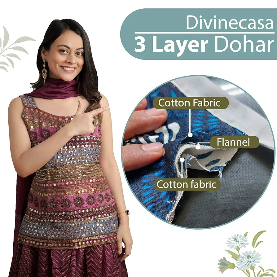 Divine Casa Floret 100% Cotton Single Dohar 120 GSM Soft & Lightweight Throw Blanket Colour Floral Breeze