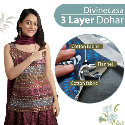 Divine Casa Floret 100% Cotton Single Dohar 120 GSM Soft & Lightweight Throw Blanket Colour Floral Breeze