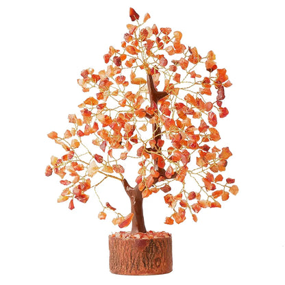 Reikved Carnelian Crystal Natural Gemstone Carnelian Gold Bonsai Money Tree with Chakra Bracelet