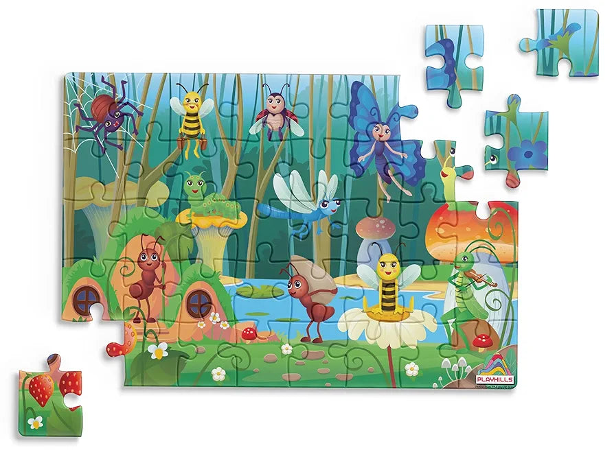Playhills Wooden Puzzle Colourful Bugs and Insect Kingdom 60 Puzzle Pieces, Ideal Holiday/Birthday Gift for Kids 3,4,5,6,7 Years