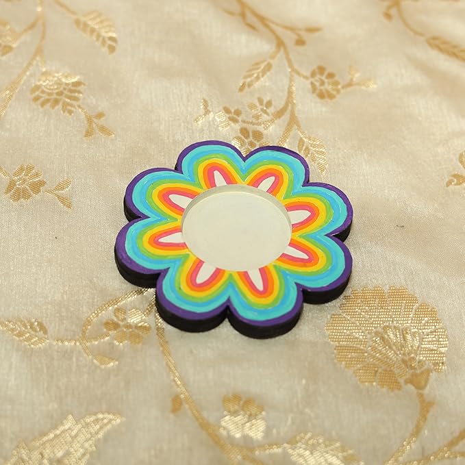 Hobby India 10 Pieces Mdf Wooden Flower Tealight Candle Holder for Home and Office Decoration