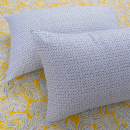 Huesland by Ahmedabad Cotton 144 TC King Size Bedsheet Cotton with 2 Pillow Covers | Yellow & Grey