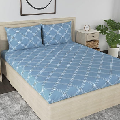 Huesland by Ahmedabad Cotton 186 TC Cotton Bedsheets for King Size Bed with 2 Pillow Covers | Blue