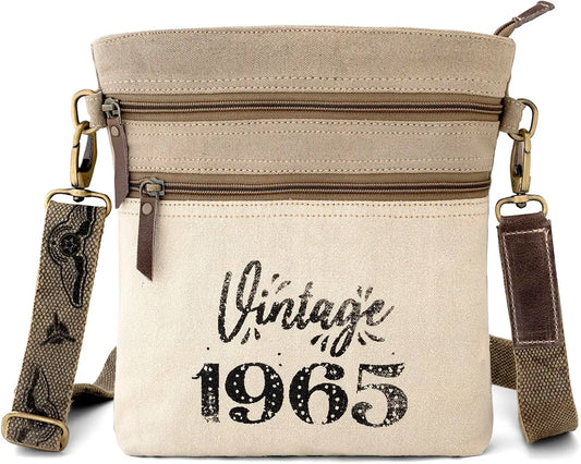 Goatter Canvas And Leather Material Mens Messenger Retro Sling Bag, Beige