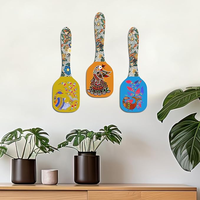 Artvibes Decorative Kalamkari Floral Art Wooden Wall Hanging Decoration Item for Home | Set of 3