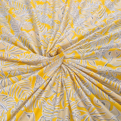 Huesland by Ahmedabad Cotton 144 TC King Size Bedsheet Cotton with 2 Pillow Covers | Yellow & Grey