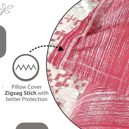 Divine Casa 144 TC 100% Pure Cotton Queen Size Double Bed Bedsheet with 2 Pillow Covers Geometric Pixel Colour Red White