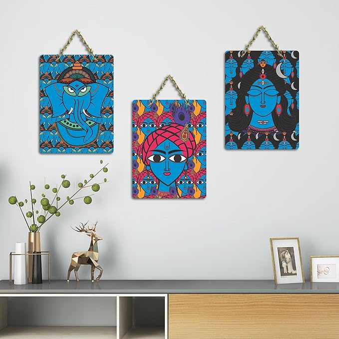 Artvibes Decorative Religious Art Wooden Wall Hanging Decoration Items for Home | Set of 3