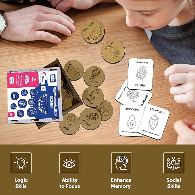 Mini Leaves Fun Fruits Wooden Memory Card Game for Kids | Fun Fruits Puzzle Set | Pattern, Color Matching Toy