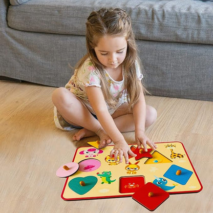 Mini Leaves Hide N See Shape Sorter Wooden Knob and Peg Puzzle for 2+ Years Kids | Montessori Wooden Toys