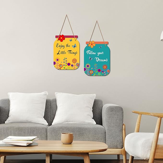 Artvibes Follow Your Dreams Quote Decorative Wall Art Mdf Wooden Wall Hanger for Living Room | Set of 2