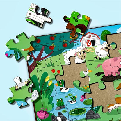Mini Leaves Farmyard Animals Wooden Jigsaw Puzzles | Eco-friendly Wooden Toy | Puzzle Set for Kids | Multicolor | 35 Pieces