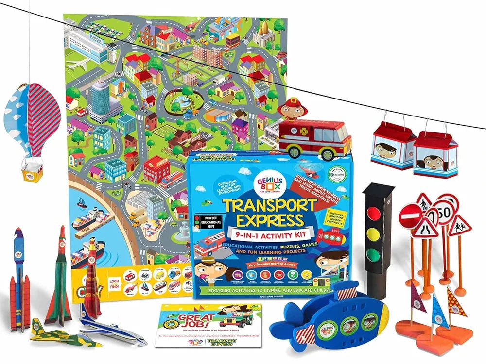 Genius Box - Play some Learning Transport Express Activity Kit,Paper,Multicolor  30 Activity Kit