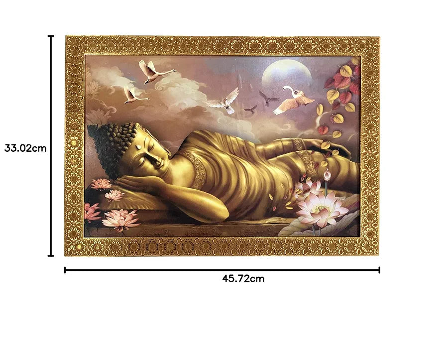 Lifehaxtore Buddha Art Framed Painting for Luck Prosperity Golden Buddha