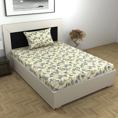 Divine Casa 100% Cotton Bedsheet for Single Bed, 144 TC Bedsheet Single Size Bed Cotton with 1 Pillow Cover Colour Classic Yellow