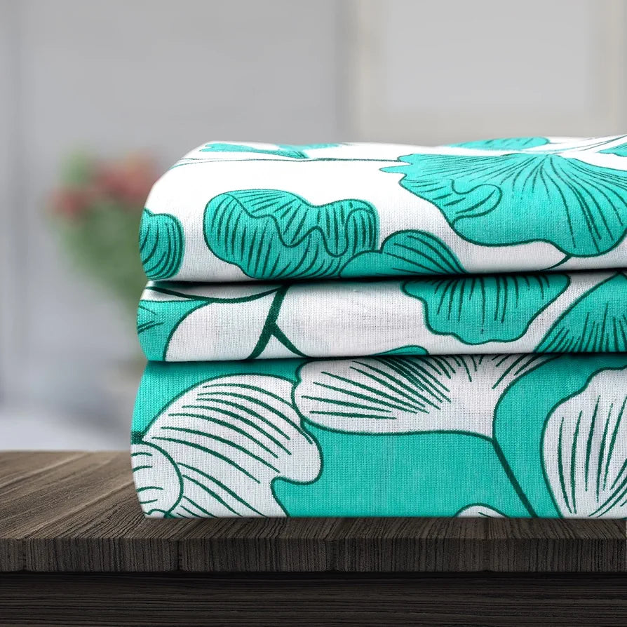 Divine Casa 144 TC Cotton Bedsheet for Single Bed with 1 Pillow Cover Colour Teal & White