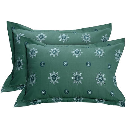 Huesland by Ahmedabad Cotton 144 TC King Size Bedsheet Cotton with 2 Pillow Covers | Mandala | Dark Green & Light Green