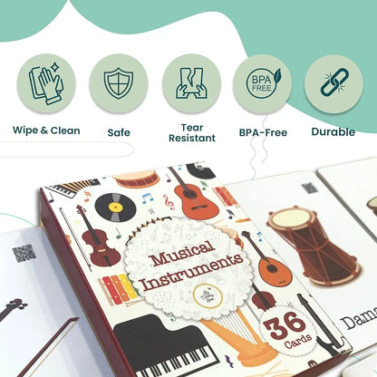 The Curious Bees - Musical Instruments Flash Cards | 36 Laminated Cards | Age Group: 2-5 Years | Ideal for Early Learning as a Pre School Fun Education Activity
