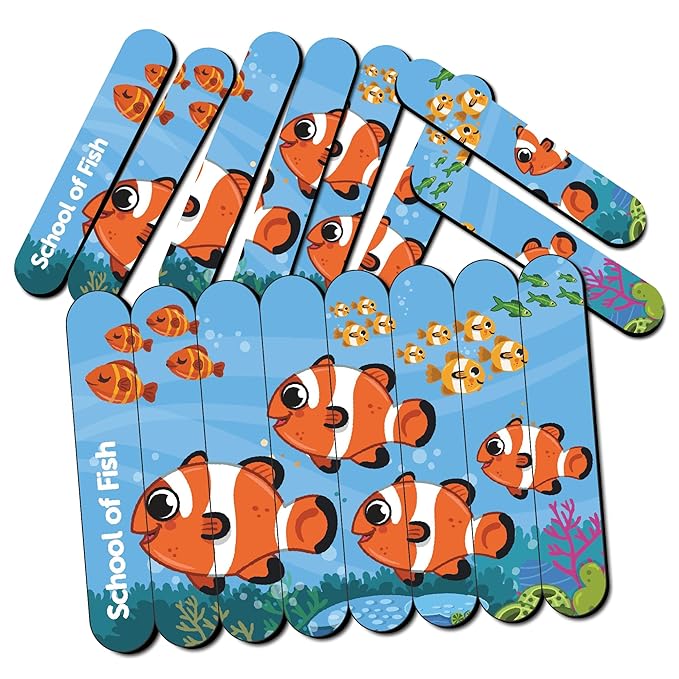 Mini Leaves Ocean Animal Strip Wooden Puzzles| Stick Puzzle Educational Puzzle for 3+ Years | Multicolor 4 Patterns 32 Pieces