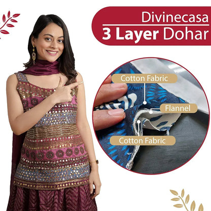 Divine Casa Floret 100% Cotton Single Dohar 120 GSM Soft & Lightweight Throw Blanket Colour Summer Fern