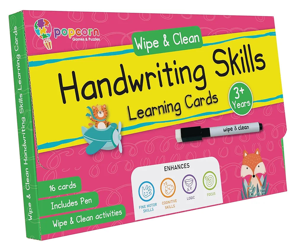 Handwriting Skills Flash Cards for Kids Early Learning Reusable 16 Flashcards for 3+ Years | Improve The Writing Skill | Fun & Easy Learning Way for Preschoolers | Wipe & Clean Marker Pen