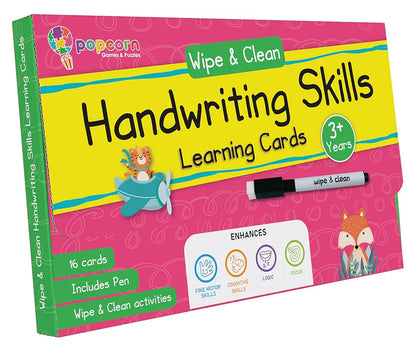 Handwriting Skills Flash Cards for Kids Early Learning Reusable 16 Flashcards for 3+ Years | Improve The Writing Skill | Fun & Easy Learning Way for Preschoolers | Wipe & Clean Marker Pen