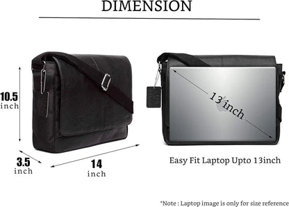 WildHorn Leather 13 inch Laptop Messenger Bag for Men I Padded Laptop Compartment I Adjustable Strap I Dimension: L- 14inch H- 10.5 inch W- 3.5inch