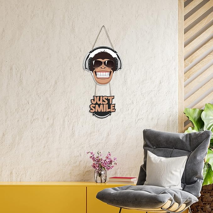 Artvibes Monkey Smile Printed Wooden Wall Hanging Ornaments With Quotes for Home Decor
