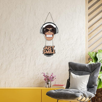 Artvibes Monkey Smile Printed Wooden Wall Hanging Ornaments With Quotes for Home Decor