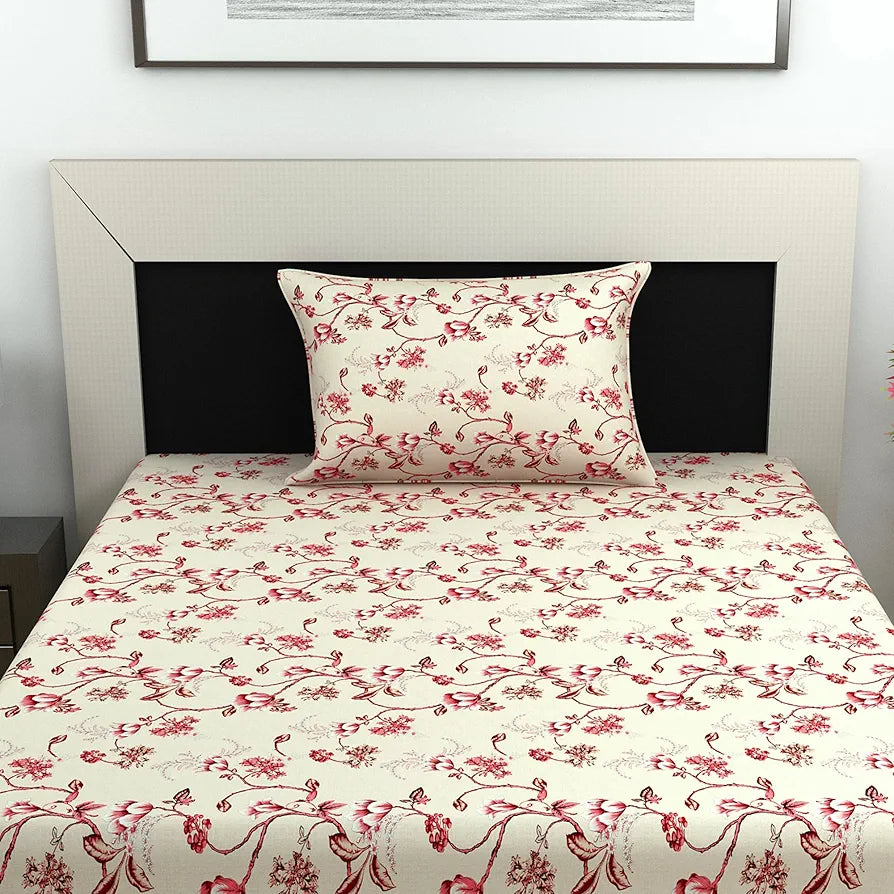 Divine Casa 144 TC 100% Cotton Bedsheet for Single Bed with 1 Pillow Cover Colour Sky Blue Mist