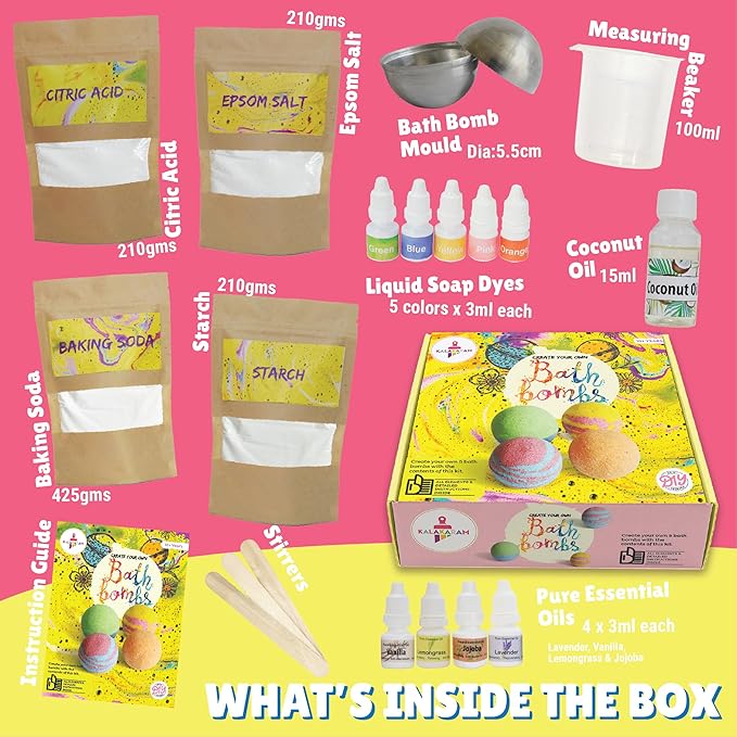 Kalakaram Diy Bath Bombs Making Kit - Craft 4 Rejuvenating Bath Bombs Using Exotic Essential Oils | Activity Kit for Kids