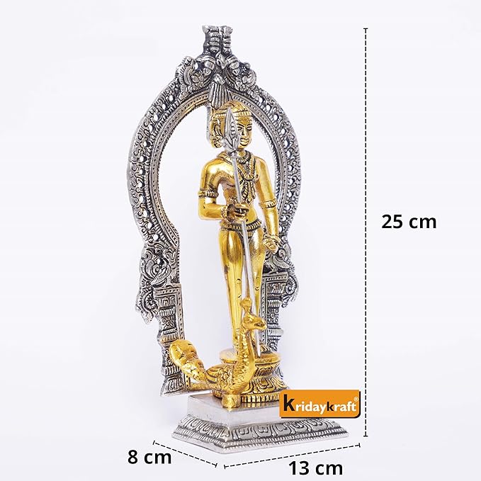 KridayKraft Metal Murugan Swami Kartikeya Statue Standing with Peacock Subramanyam Murti