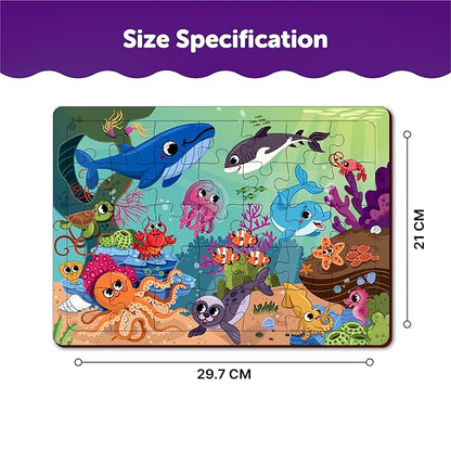 Mini Leaves 35 Piece Puzzle for Kids | Ocean Animals Jigsaw Puzzle | Educational Toys for Kids 3+ Years With Wooden Tray