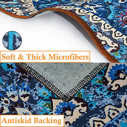 Ishro Home 3d Printed Bedside Runner Carpet Anti Skid For Home Kitchen Colour Geometrical Blue