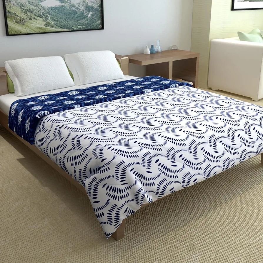 Divine Casa Microfibre Quilt AC Blanket 120 GSM All Season Reversible Double Bed Size Comforter Lightweight Blanket TC - 144 Colour White Navy Blue
