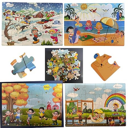 Zudo Toys The Jigsaw Puzzle Factory Four Seasons Puzzle Game 4-in-1 Pack for Adults and Kids