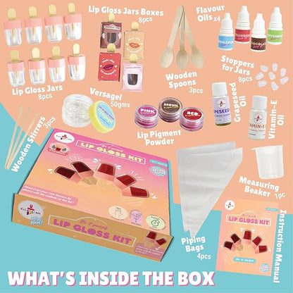 Kalakaram Lip Gloss Diy Kit - Make 8 Lip Gloss With Nourishing Vitamin E Oil | Fun and Engaging Activity Kit