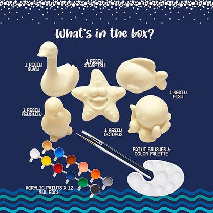 Kalakaram Paint Your Own 5 Figurines Painting Craft Kit for Kids | Sea World Theme Painting Set Diy Painting Kit for Kids