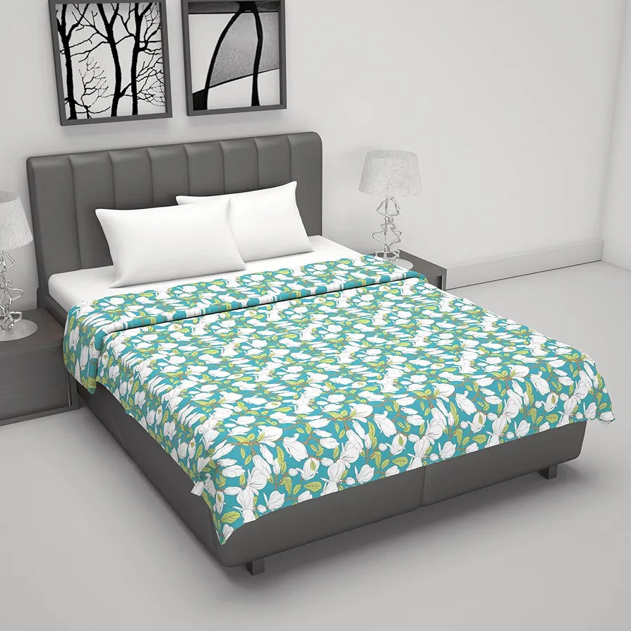 Divine Casa Floret 100% Cotton Double Dohar 120 GSM Soft & Lightweight Throw BlanketColour Meadow Green