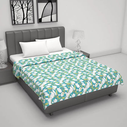 Divine Casa Floret 100% Cotton Double Dohar 120 GSM Soft & Lightweight Throw BlanketColour Meadow Green