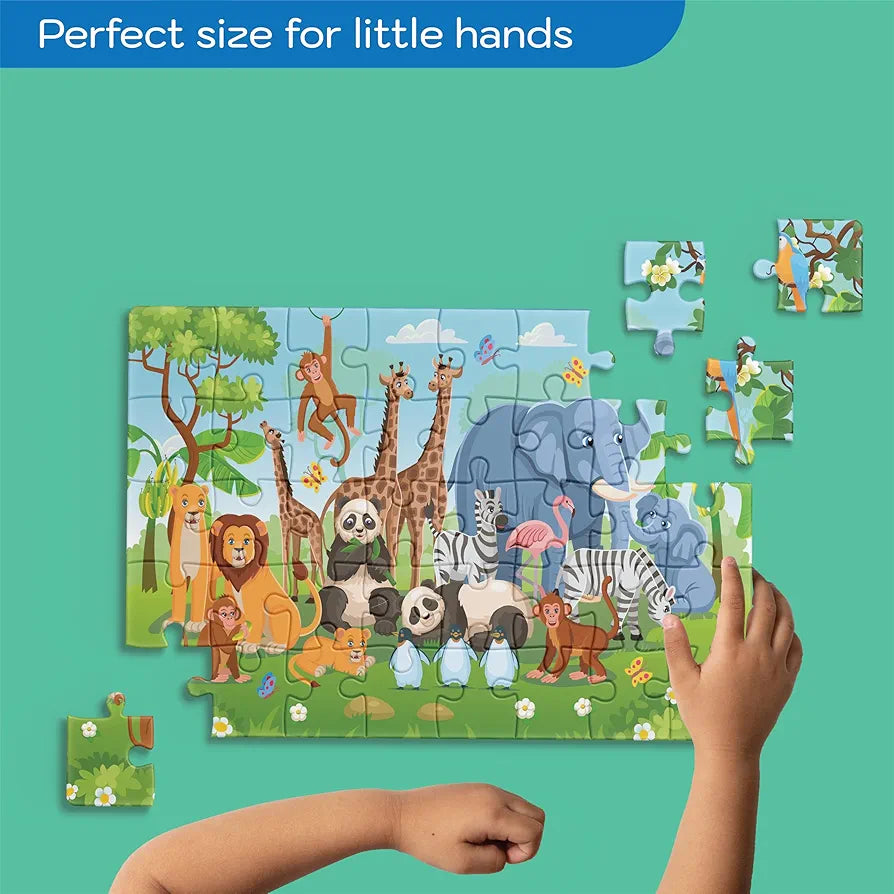 Playhills Wooden Puzzle Wild Animals Together in The Zoo 60 Puzzle Pieces, Ideal Holiday/Birthday Gift for Kids 3,4,5,6,7 Years