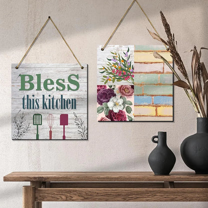 Kotart Bless This Kitchen Quotes Wooden Wall Art Hanging for Bar Restaurant Kitchen